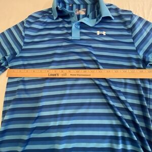 Under Armour  Mens Heatgear Loose Polo Shirt Short Sleeve Blue Striped Size MED
